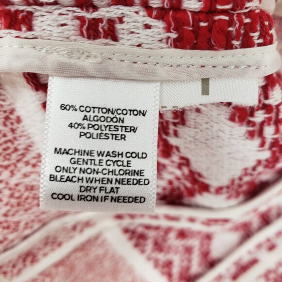 LOFT Fringe Trim Geometric Tweed Open Front Blazer Jacket 4 Red Orange - Picture 9 of 9